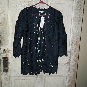 Mystree Lace Cut Out Open Front Cardigan Size Small  (FF-9)